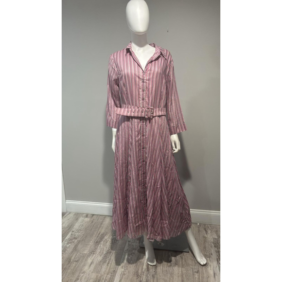 Samantha Sung Aster Napoli Pink Stripe Midi Shirt Dress Size 12 - Picture 9 of 13